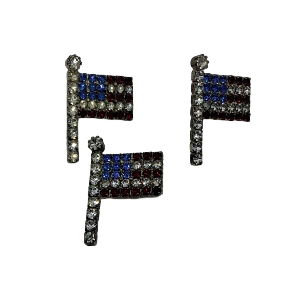 Vintage Rhinestone American Flag Pin & Earrings Set